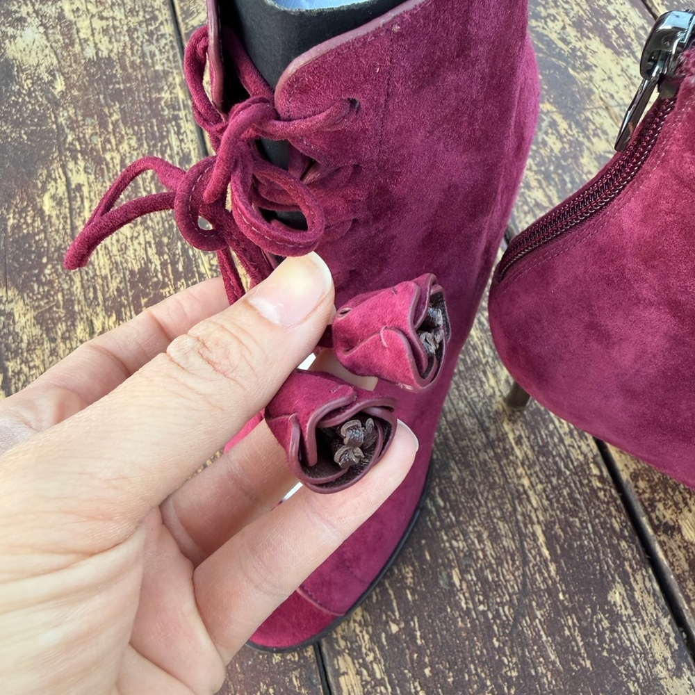 Coach Burgundy Lace-Up Heeled Booties - Picture 3 of 7